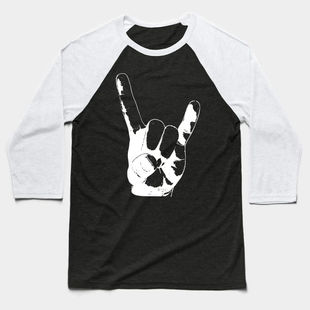 Rock and Roll in white ink Baseball T-Shirt by boutiquedhorreur